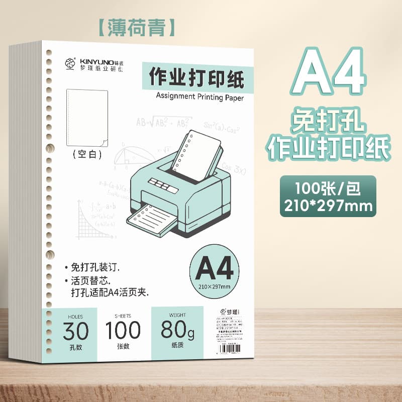A4-100 sheets] homework printing paper-mint green