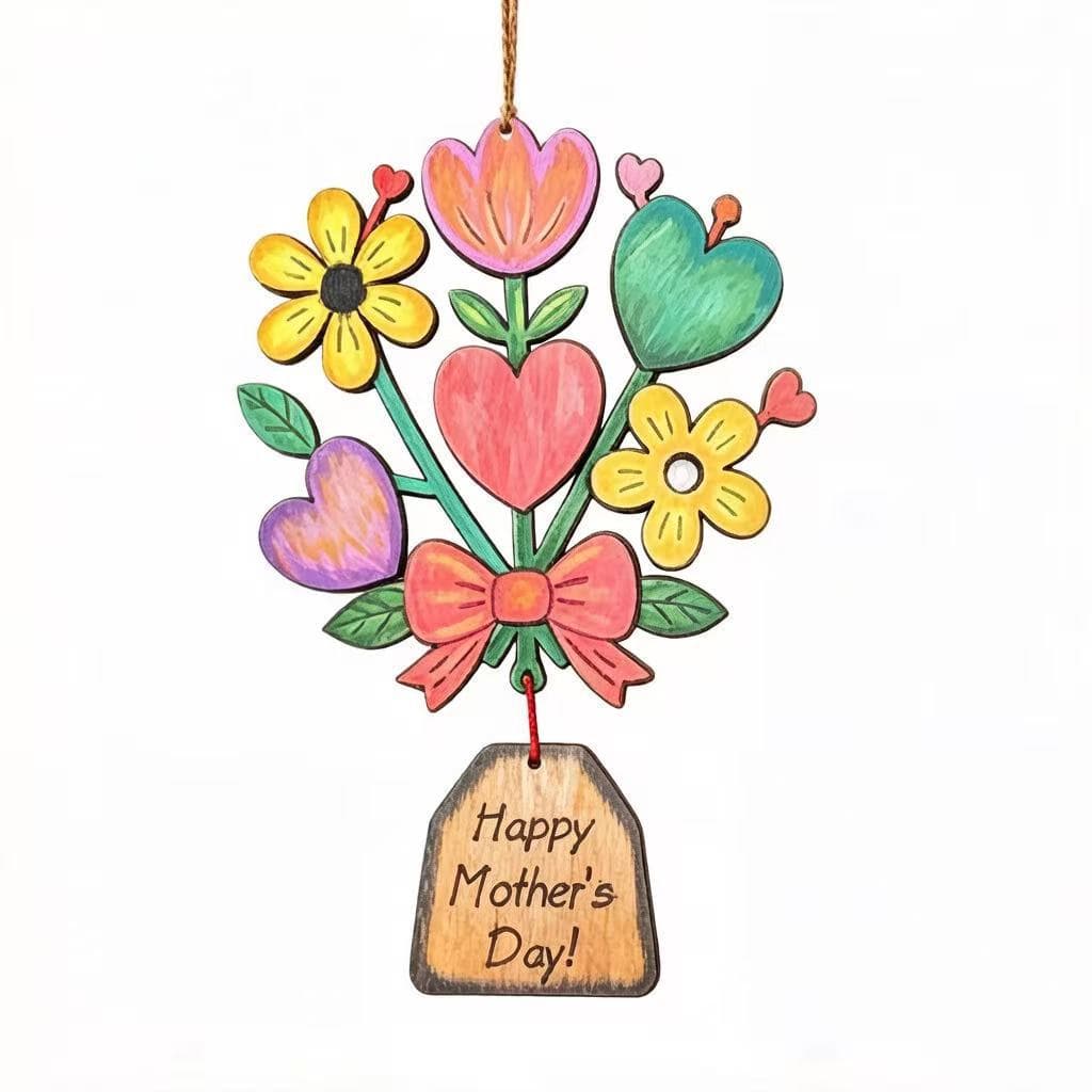 Diy wooden wind chime kit - bow & flower design (includes wind chime & string)