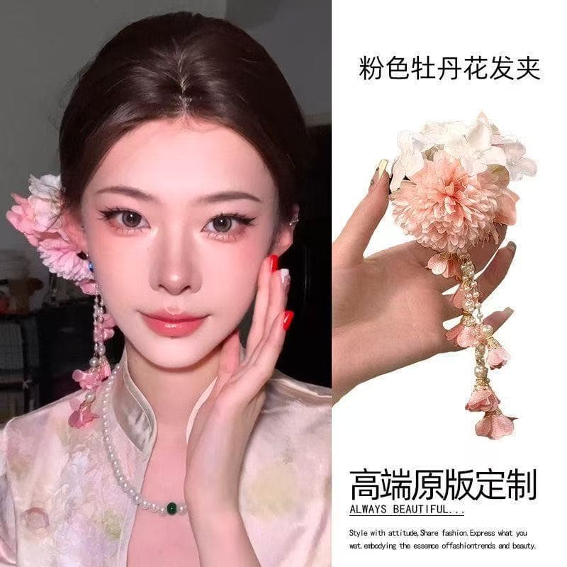 7386 multi-petal inulin white tassel hairpin