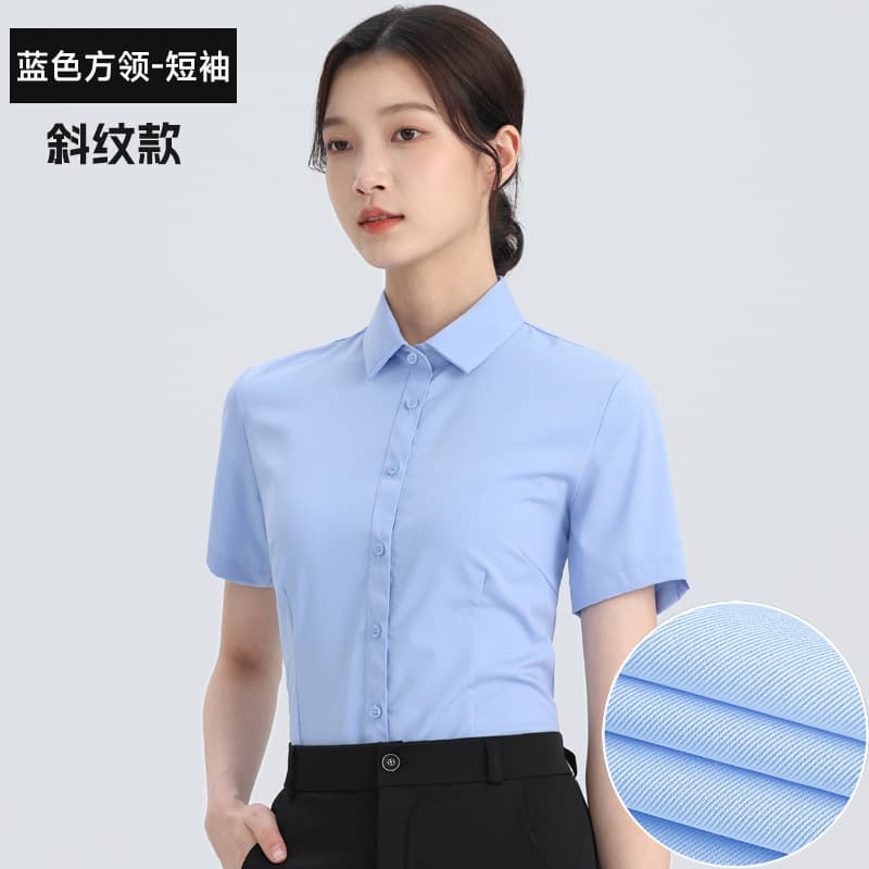 [square collar] blue short sleeves (twill)