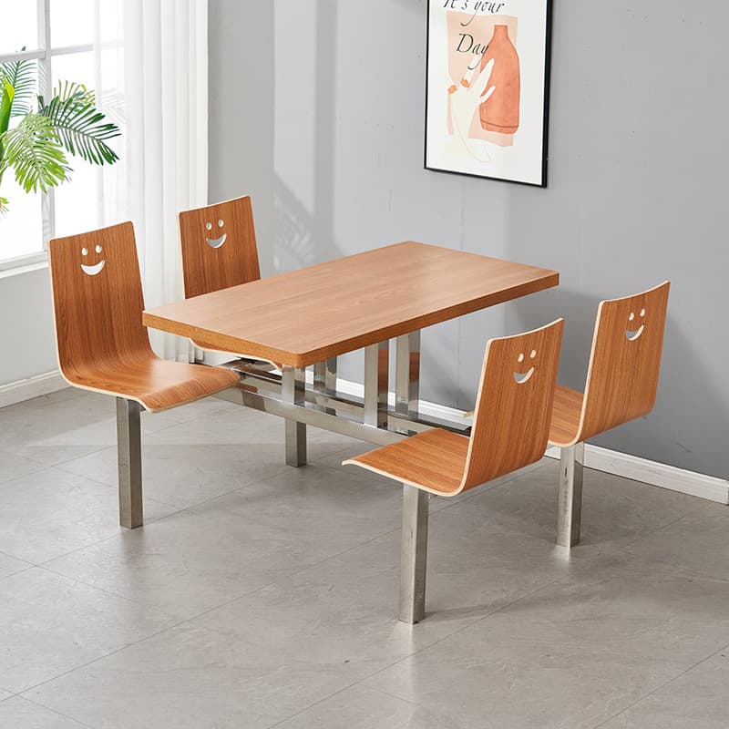 Bentwood chair + multi-layer board table + stainless steel frame for 4 people