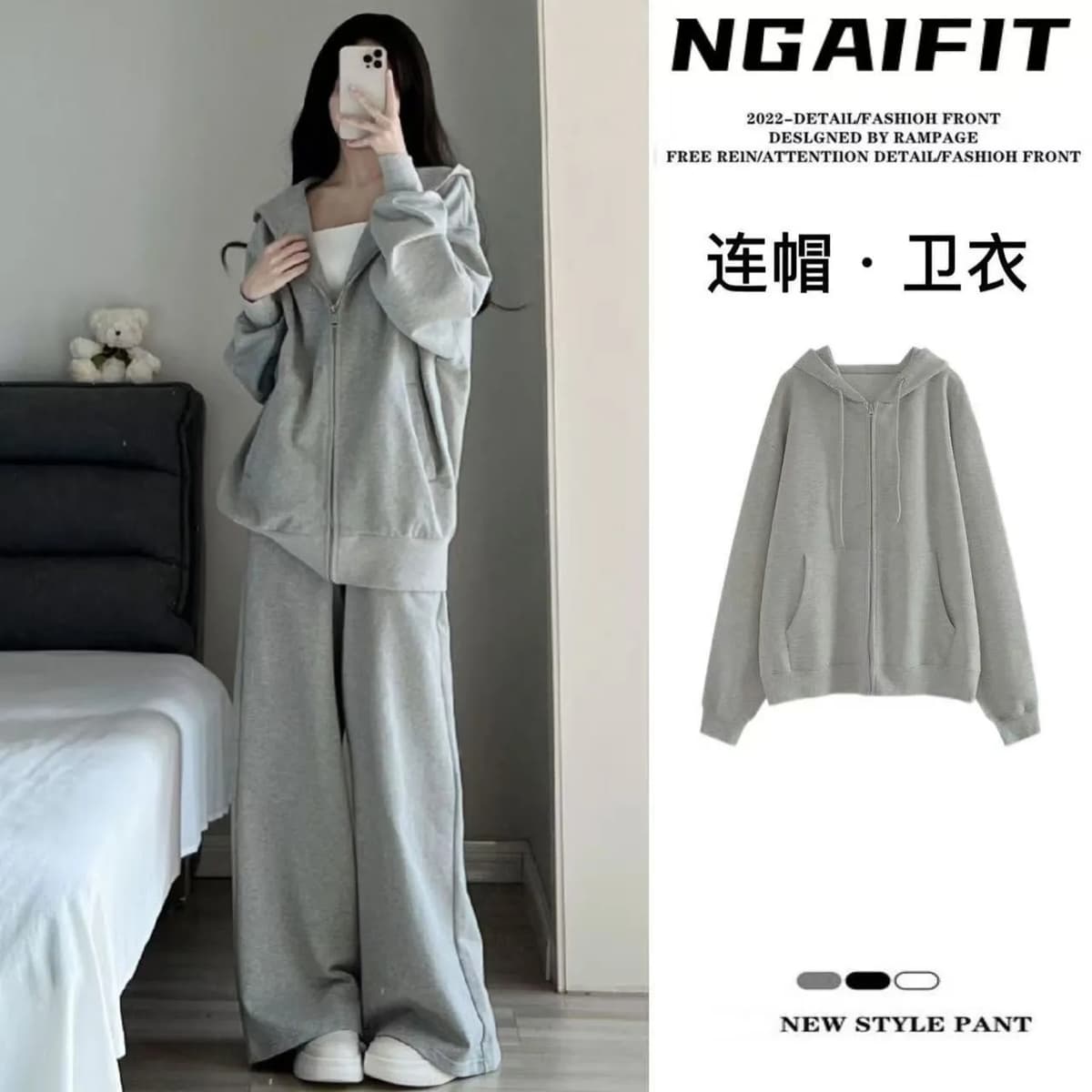 Hooded cardigan sweatshirt women's outwear light gray m size (recommended 40-50kg )87169901