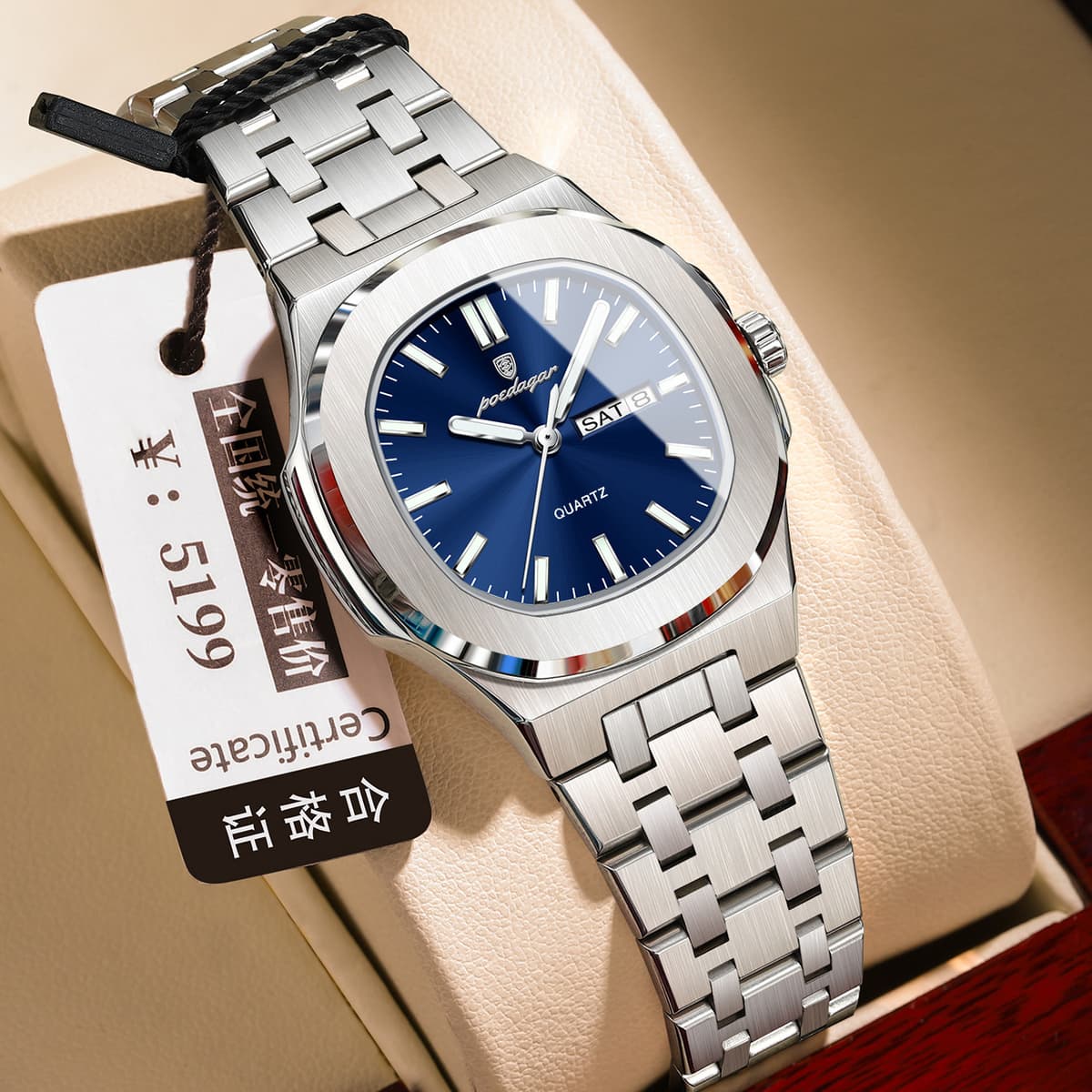 792 silver shell blue surface steel belt model