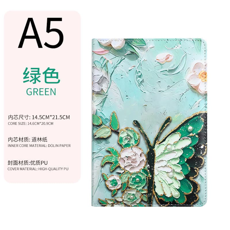 Green butterfly color printed a5 notebook