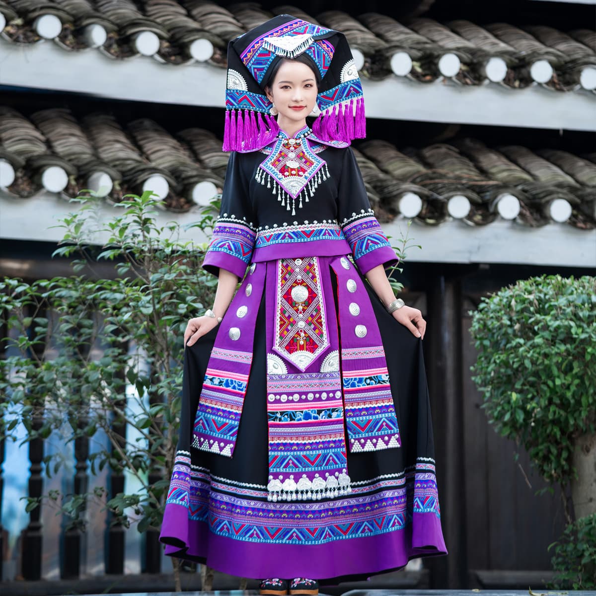 Lw women's purple suit + fan-shaped headwear
