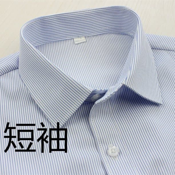 Square collar buckle [short sleeve] blue stripes