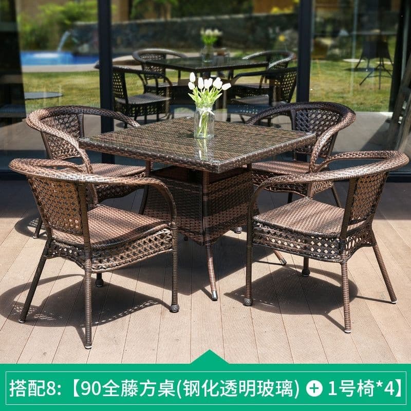 90cm rattan square table + 4 chairs (comes with cushions)