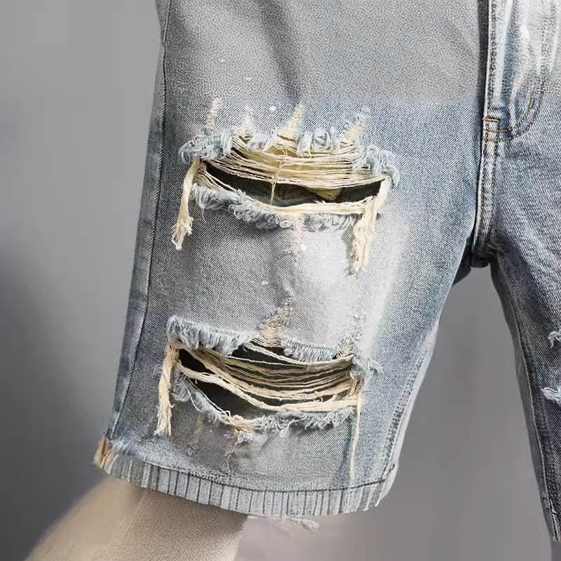 Men's Rough Denim Shorts 2024 Summer Thin Trendy Brand Five-point Pants Casual All-match Slim-fit Straight Pants 4