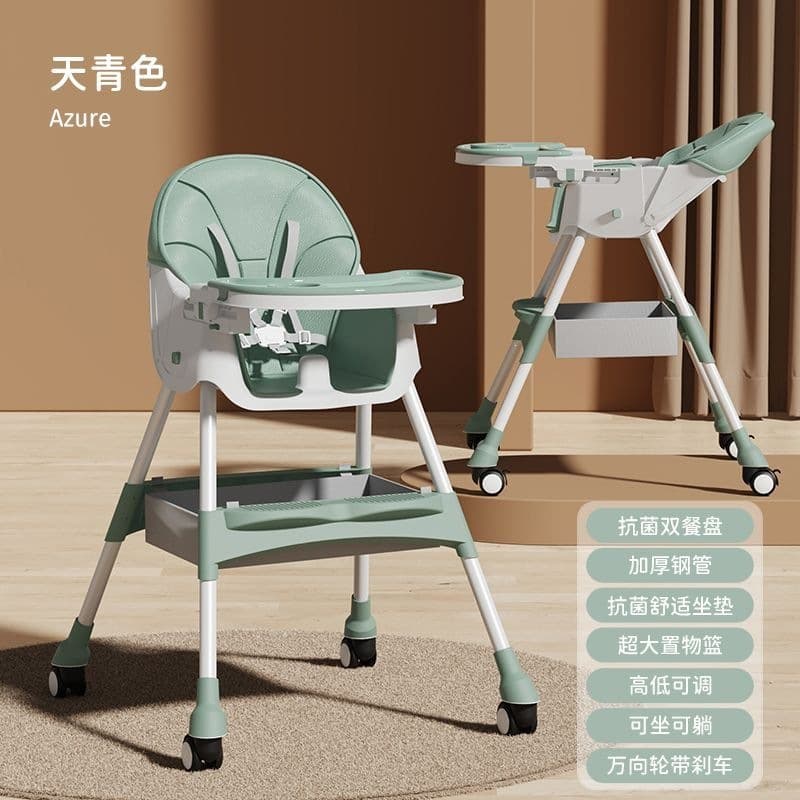 Full-featured + sit & recline + pu cushion + silent wheels - sky blue [height adjustable + one-click fold]
