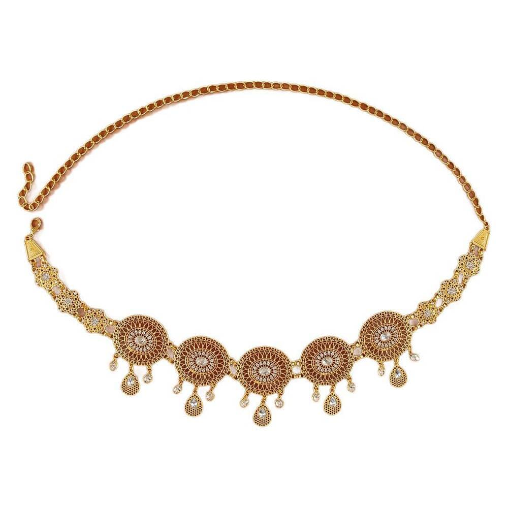 Dunhuang exotic ethnic waist ornaments golden geometric oval alloy hollow diamond tassel waist chain belt women 5