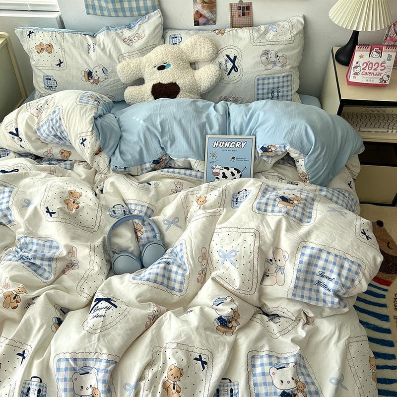 Category a Maternal and Infant-Grade Bedding Four-Piece Set, Ins-Style Bed Sheet, Duvet Cover, Fitted Sheet, Student Dormitory Three-Piece Set, Cartoon 4