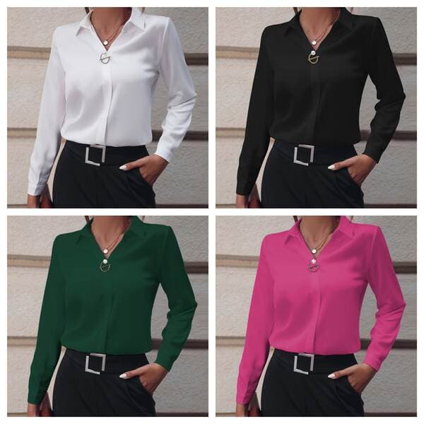 European and American Style Commuter Women's Shirts, Versatile and Simple, Amazon Solid Color Shirts, Long-Sleeved Mid-Length Shirts
