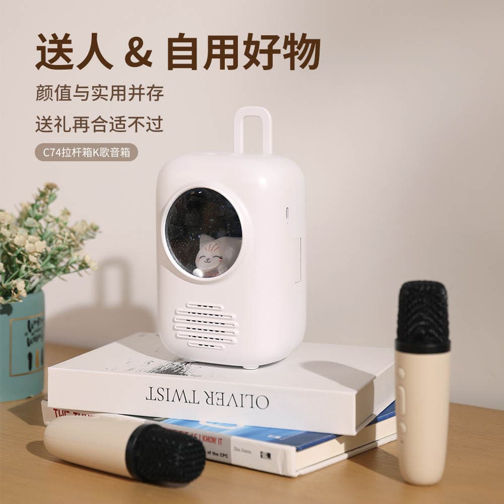 Creative Wireless Dual Microphone Karaoke Bluetooth Speaker Portable Creative Pull-Bar Box Charging Speaker Night Light 1