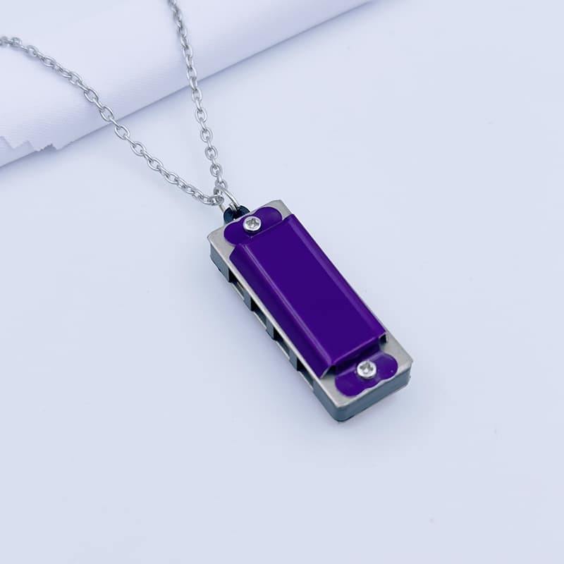 Mini metal harmonica (purple) necklace