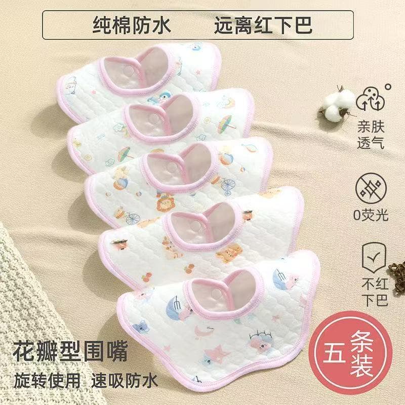5-pack pink trimmed floral hair ties