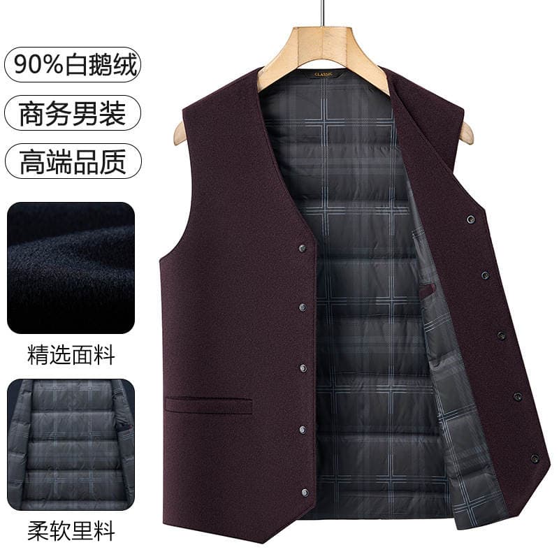 Men's Goose down Vest, New Autumn and Winter Style, Sleeveless, Single-Breasted, V-Neck, Warm Vest, Men's Cardigan, Dad's Outfit 4