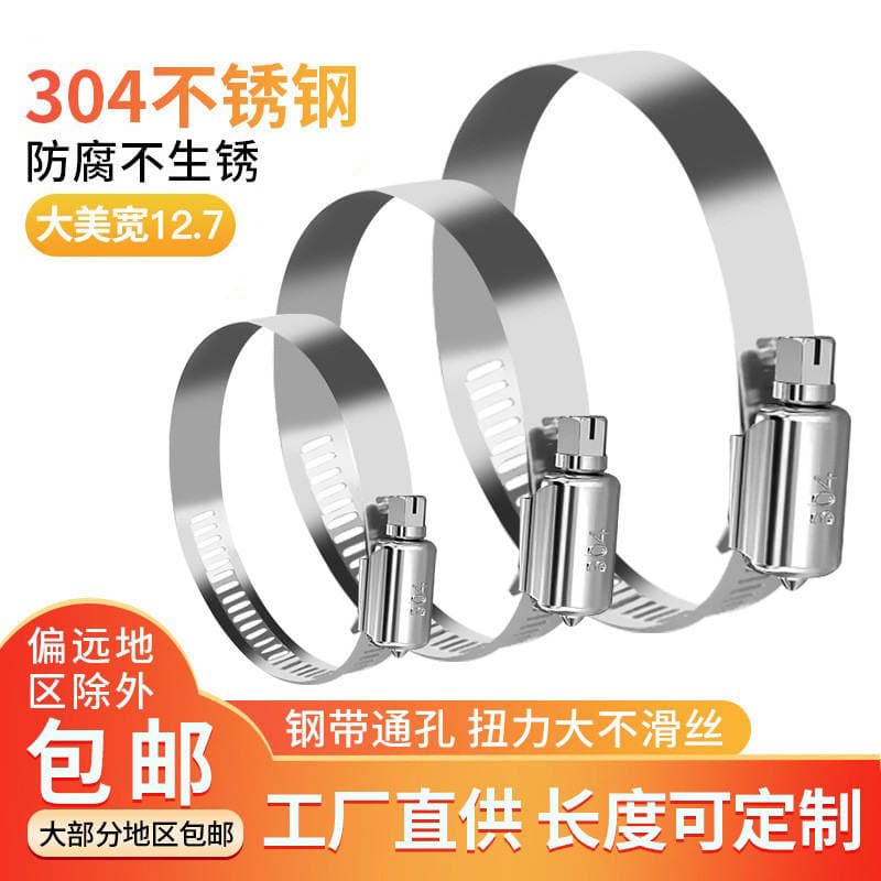 304 Stainless Steel Hose Clamp, Strong Clamp, 12.7mm Wide, Pipe Clamp for Water Pipes and Gas Pipes, Fixing Clip 1