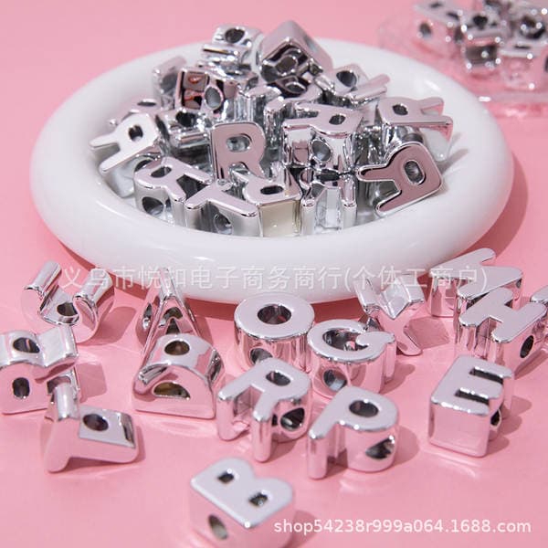 Electroplated silver hole 6mm English letter perforated jewelry accessories diy material wholesale handmade beaded straight hole beads