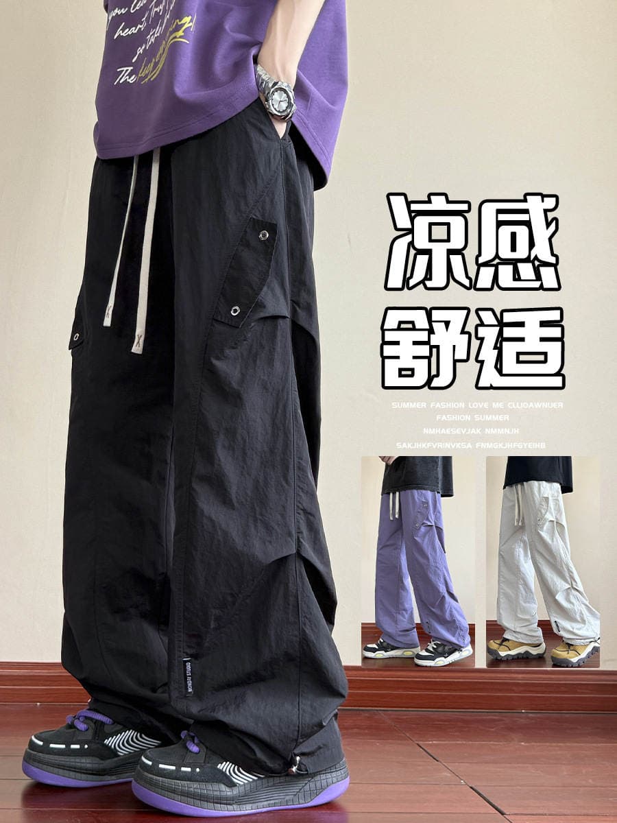 Teenagers Summer Thin Cargo Pants Boys Junior High School Students Ice Silk Quick-Drying Casual Pants Big Children Straight Pants 4