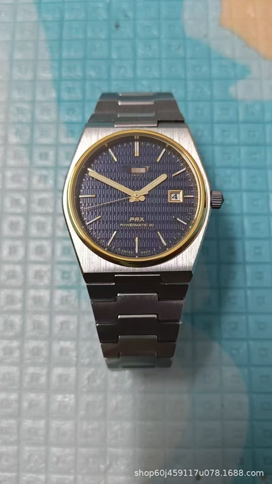 Prx steel blue gold ring checkered mechanical