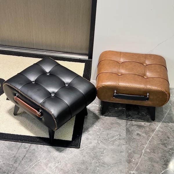 Yağlı mum dəri ilə kiçik oturacaq, yumşaq ayaqqabı dəyişmə taburesi, qonaq otağı üçün ayaqaltı
