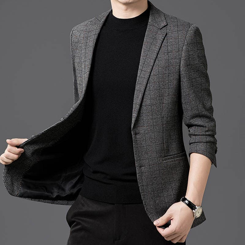 Simple and Elegant Men's Fashion Casual Suit 2025 Autumn and Winter New Style Middle-Aged Plaid Versatile Trendy Blazer 3