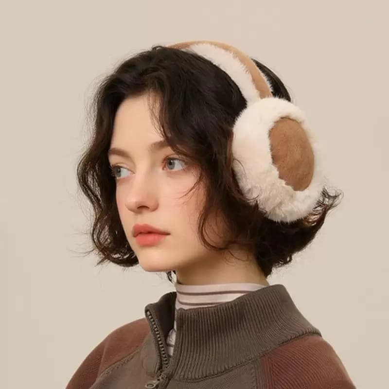 Autumn and winter suede plush earmuffs for women khaki color 20827198