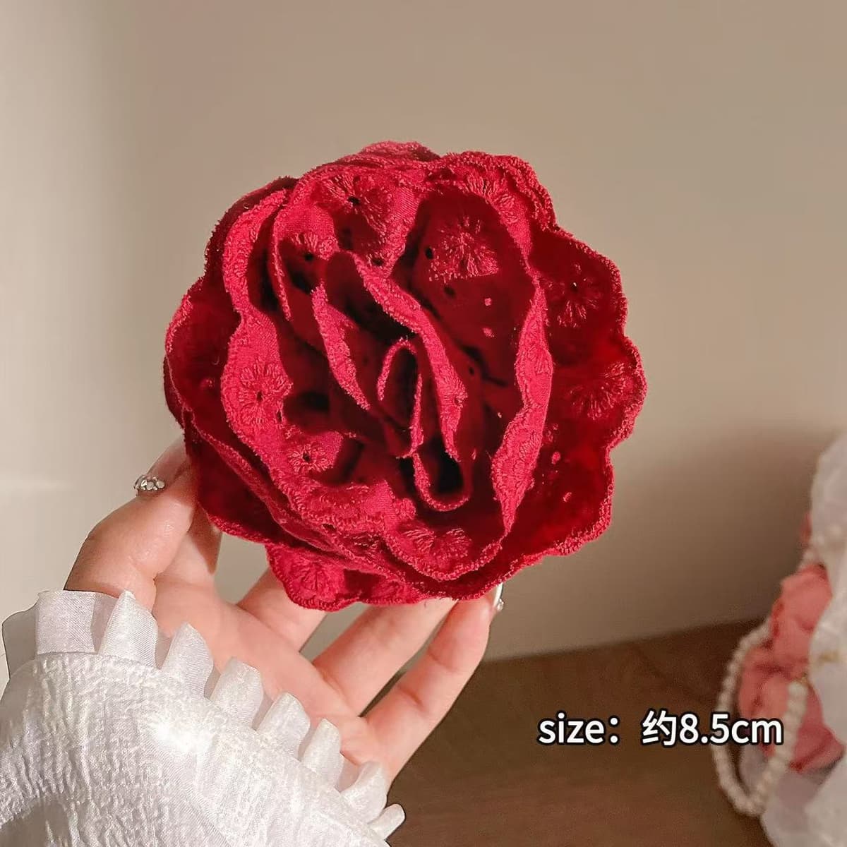 5396 fabric lace flower clip-red