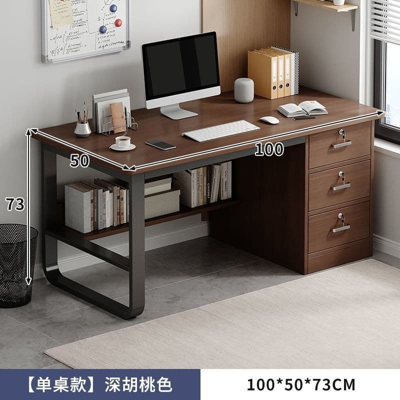 Black walnut color + black frame [three drawers with lock] 100cm