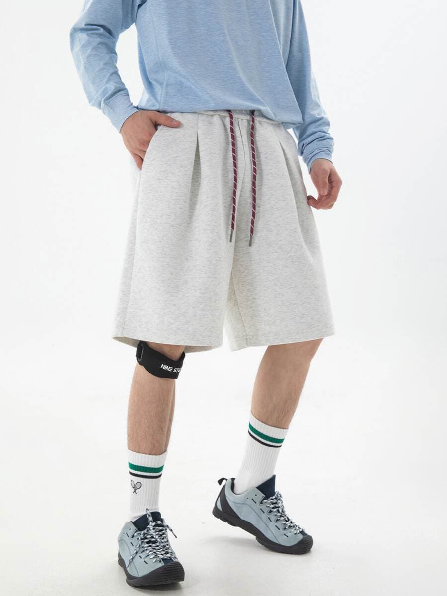 Men's Summer Sports Shorts with Color-Blocking Drawstring, Pleated Retro Style, Breathable Loose Casual Five-Point Pants 2