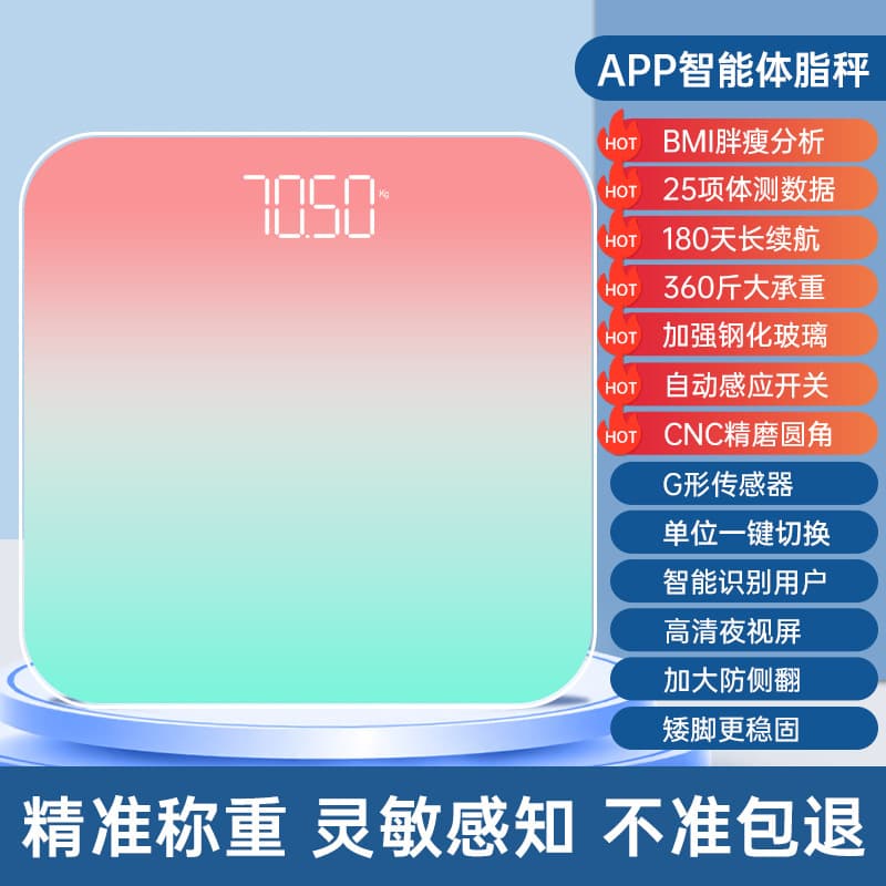 Body fat scale - gradient pink led [mint health app connectivity / multiple health data / accurate weight and fat measurement]