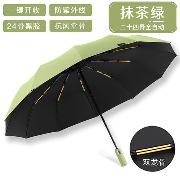 24-rib automatic umbrella - premium double spine - matcha green