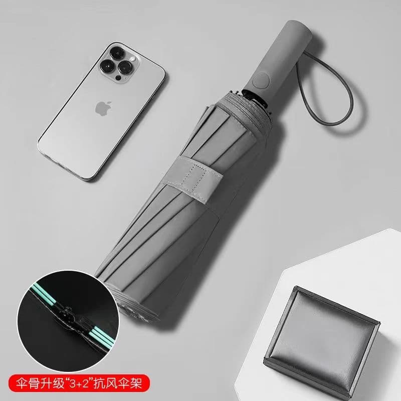 Gray - flagship edition 60-rib reinforced automatic umbrella with black glue coating