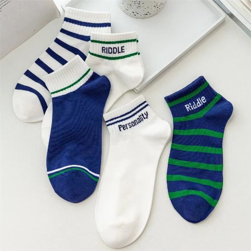 Men's boat socks with blue stripes (10 pairs/pack of 5 colors mixed)