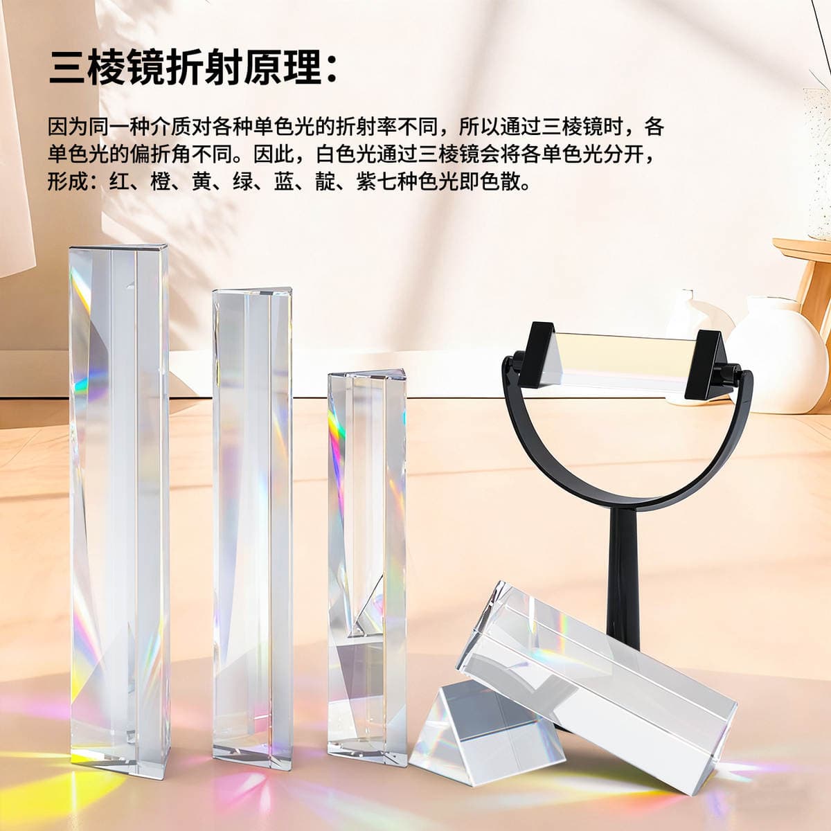 Optical prism refraction mirror splitting prism K9 seven-color rainbow physical optics experiment primary school science teaching aid 2