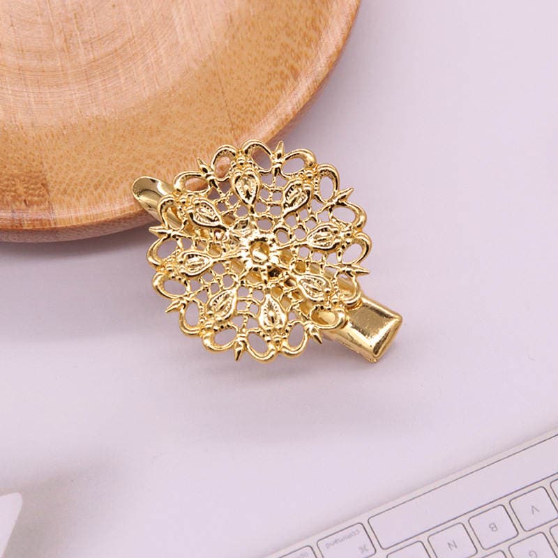New Product Promotion Antique Handmade Hanfu diy Headwear Material Duckbill Clip Side Clip Brass Hairpin with Welded Film 2