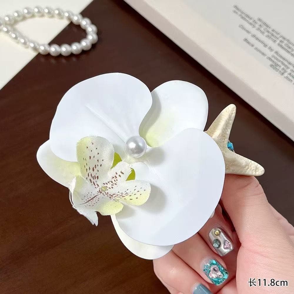 5876 starfish and phalaenopsis hairpin-white