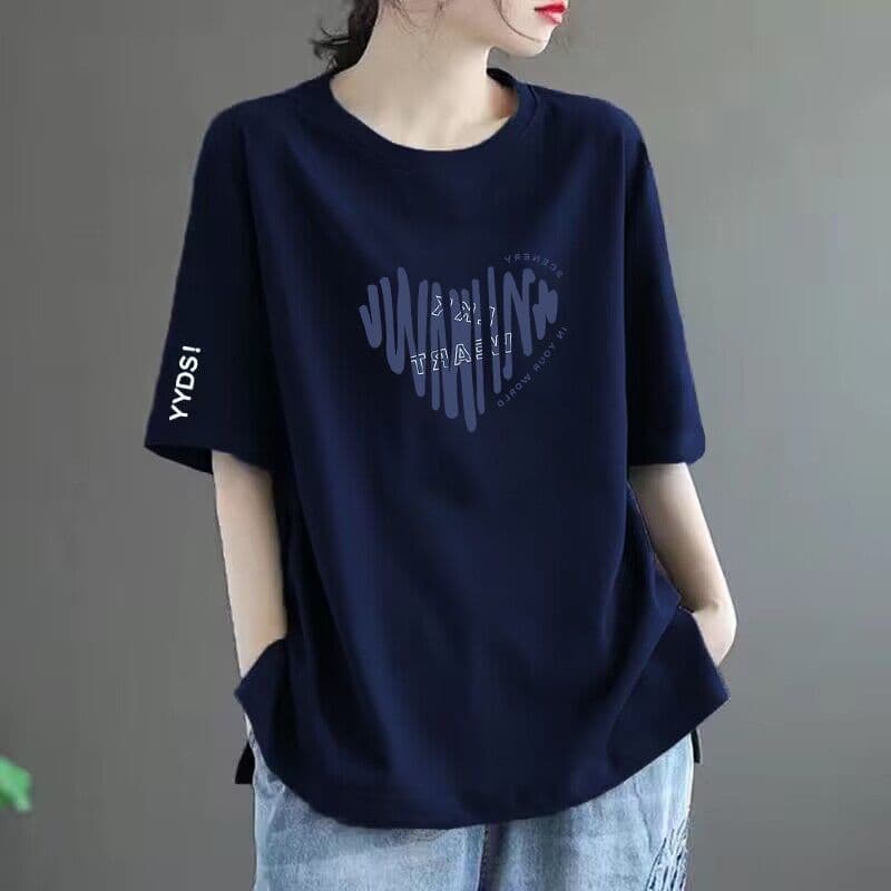 50 navy blue white sleeves [medium] stripes heart