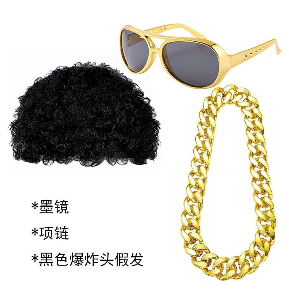8144 accessories (sunglasses + necklace + black wig)