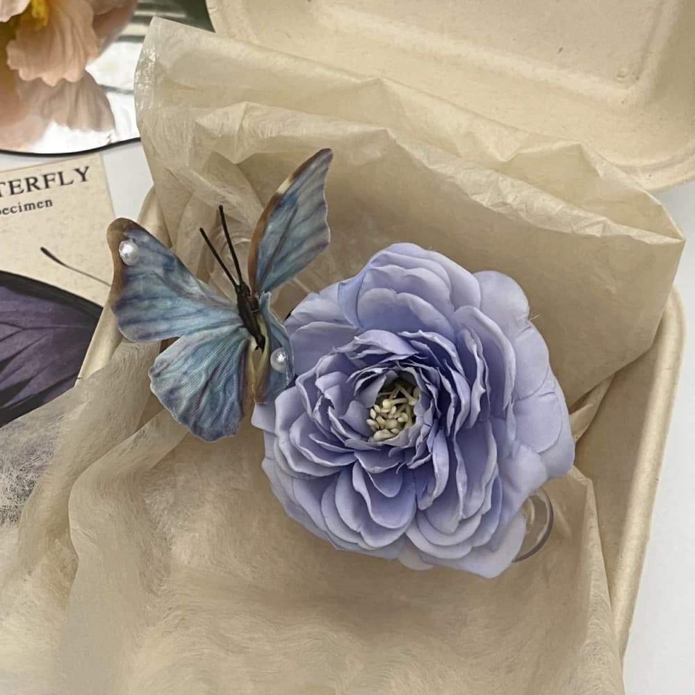 Blue peony butterfly lazy clip