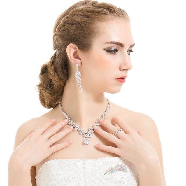 Jinse Zircon Bridal Jewelry Set Brass Zircon Chain Necklace Fashion Women's Dinner Wedding First Jewelry 5