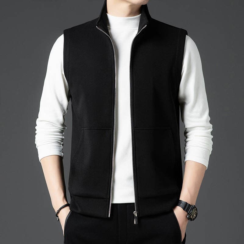 Spring and Autumn Stand-Up Collar Casual Vest for Men 2024 New Style Outerwear Trendy Sleeveless Sweatshirt Zipper Vest Men's Jacket 2
