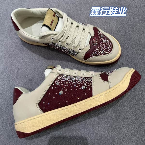 Gucci Vintage Distressed Sneakers with Rhinestones, Retro Style, Men's Shoes, g Brand Couple Casual Flat Versatile Sneakers