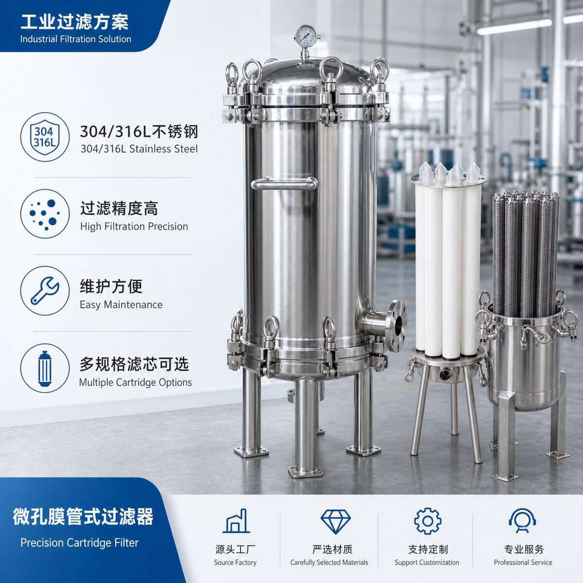 Sanitary Grade Multiple Material Filter Element Filter High-Efficiency Filtration Equipment Stainless Steel Precision Filter Element Filter 1