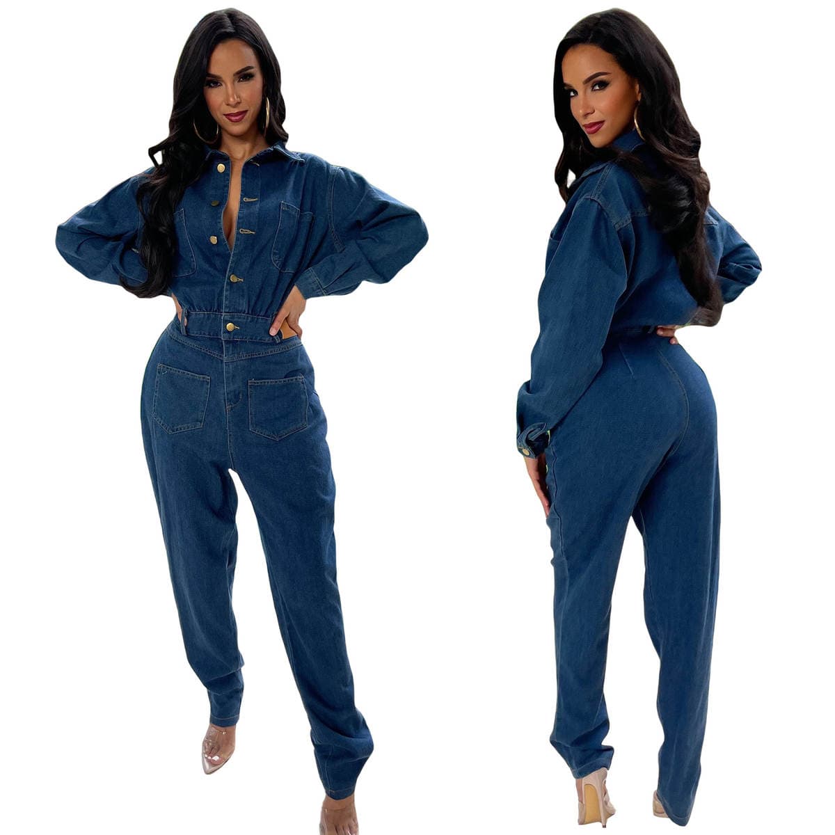 6969 foreign trade European and American fashion cross-border Amazon slim-fit stretch ankle wash Denim jumpsuit jumpsuit 4
