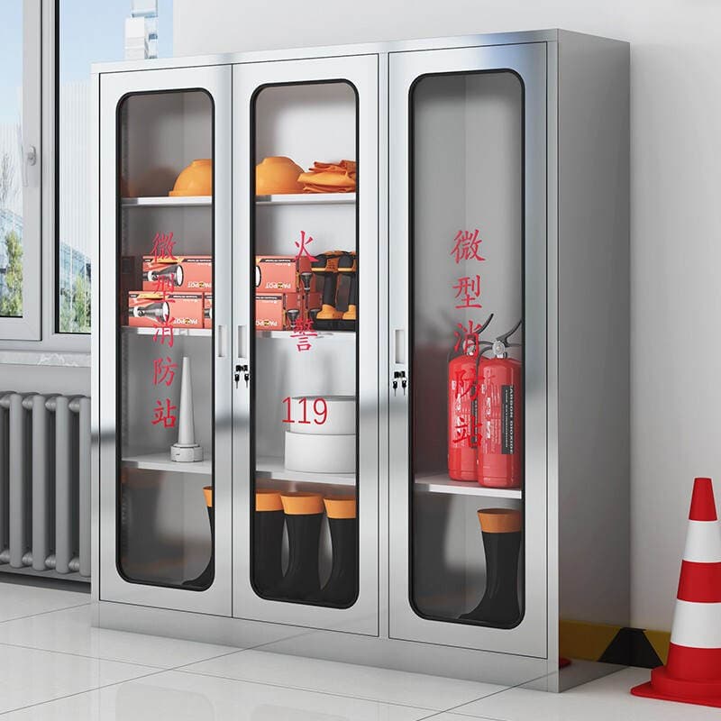 Fire Equipment Cabinet Stainless Steel Fire Station Glass Door Cabinet Fire Box Safety Cabinet Site Fire Tool Storage Cabinet 4