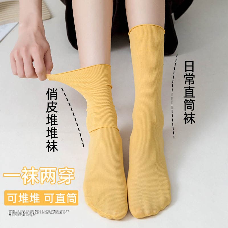Socks summer thin women's ice silk boneless pile socks wholesale Japanese breathable ice socks white Zhuji tube socks 2