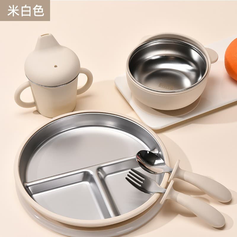 Off-white [bear bowl + cup + 20cm plate + fork + lid]