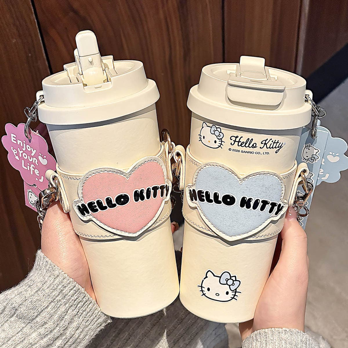 Hello Kitty Təmiz Titan Qəhvə Fincanı, Daşıma İpi ilə, İkiqat İçmə Dizaynı 4