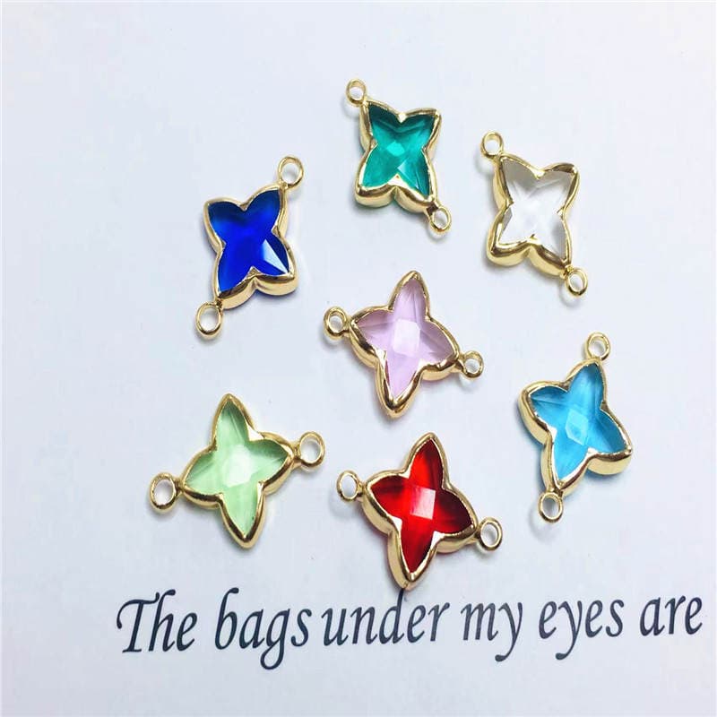 diy jewelry accessories copper edge four-leaf flower crystal glass pendant pendant earrings bracelet necklace making materials 2